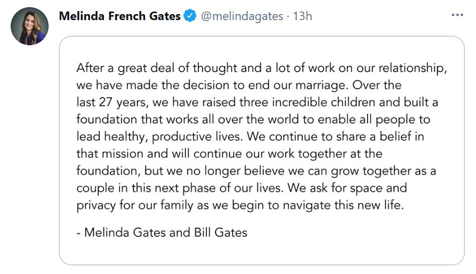 Melinda French Gates Twitter announcement - enlarge